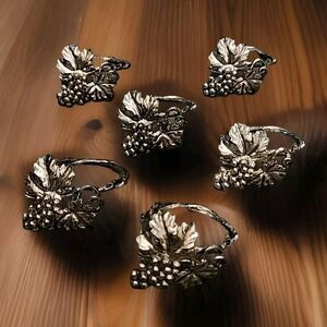 Vintage 1995 Arthur Court Silver Plated Grape Leaves Napkin Rings 6